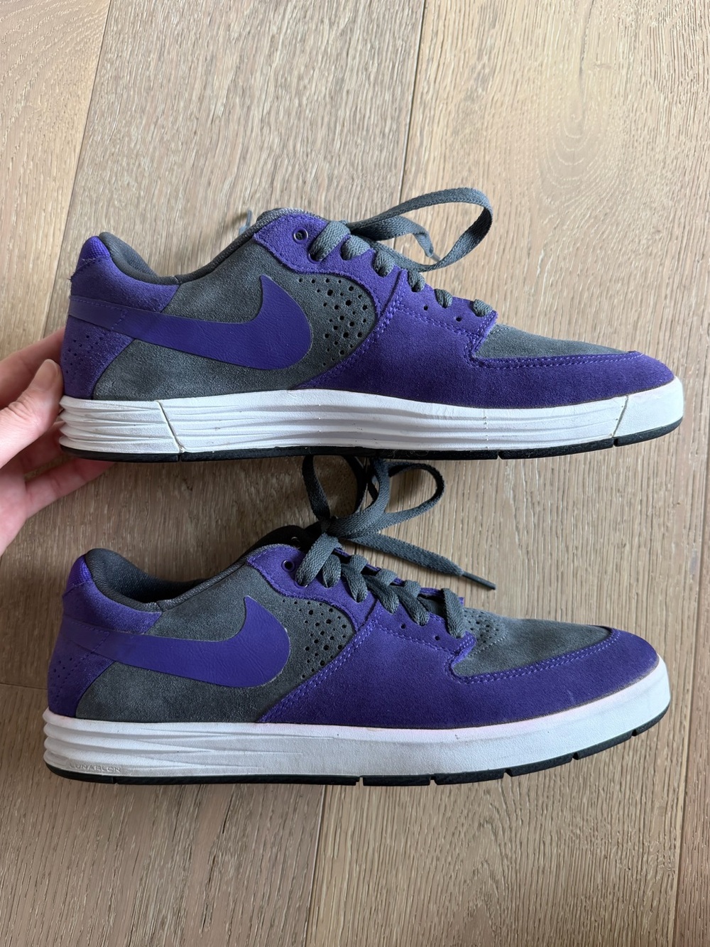 Nike SB Lunar One Shot Purple Gray Suede Lunarlon Skate Shoes Men’s 9.5